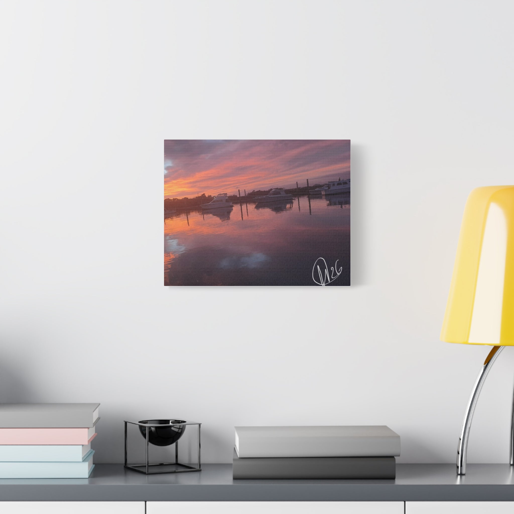 Sunset Harbor Canvas Print — Purple Pink Marina Sunset Matte Wall Art