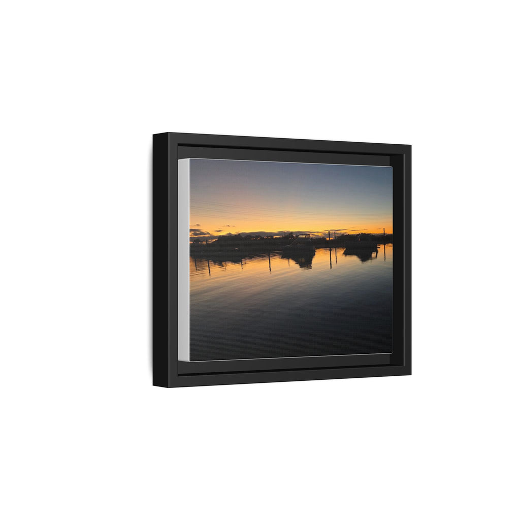 Framed Matte Canvas Sunset Harbor Wall Art — Tranquil Coastal Landscape Print