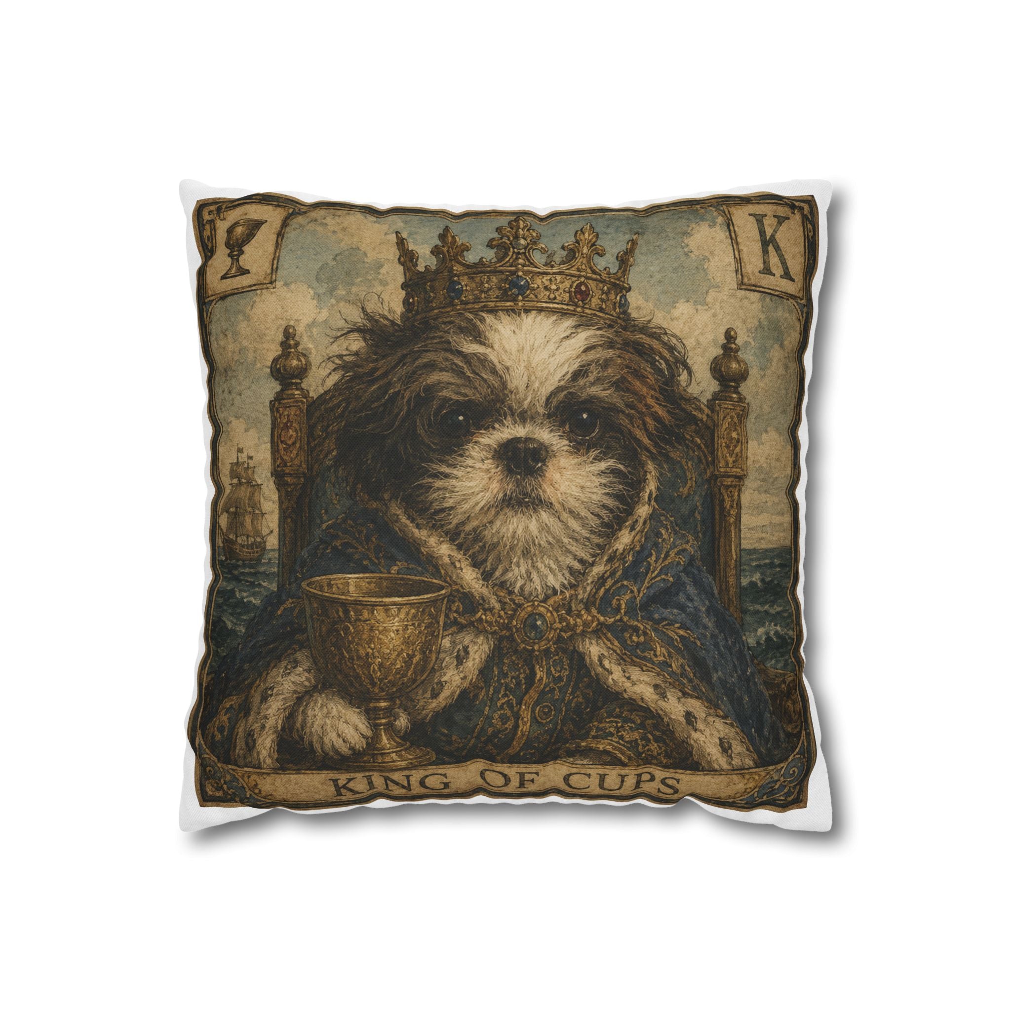 King of Cups Dog Pillowcase — Vintage Tarot Shih Tzu Decorative Throw Pillow Cover