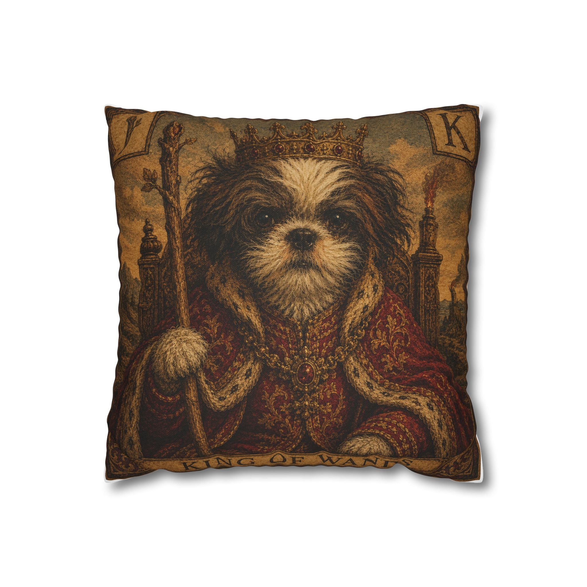 King of Wands Dog Pillowcase – Vintage Tarot-Inspired Decorative Throw Pillow