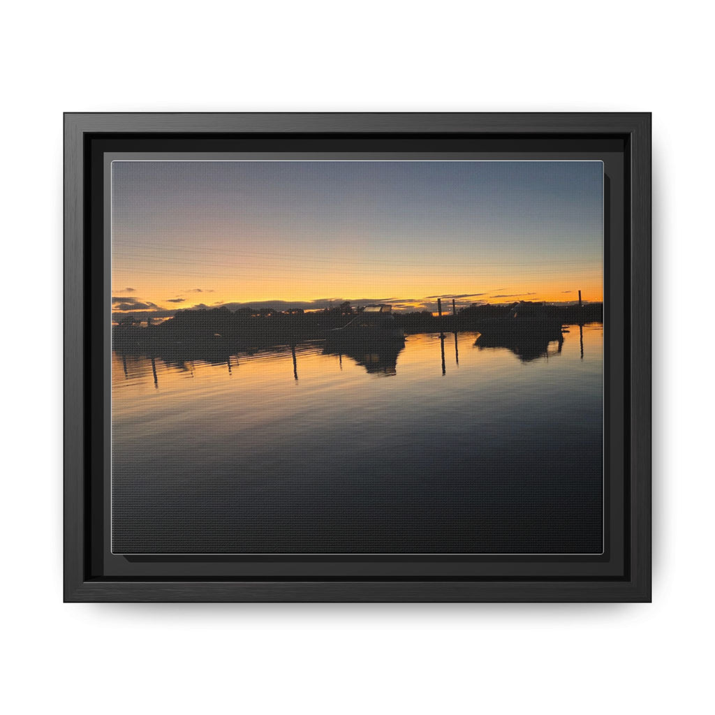 Framed Matte Canvas Sunset Harbor Wall Art — Tranquil Coastal Landscape Print