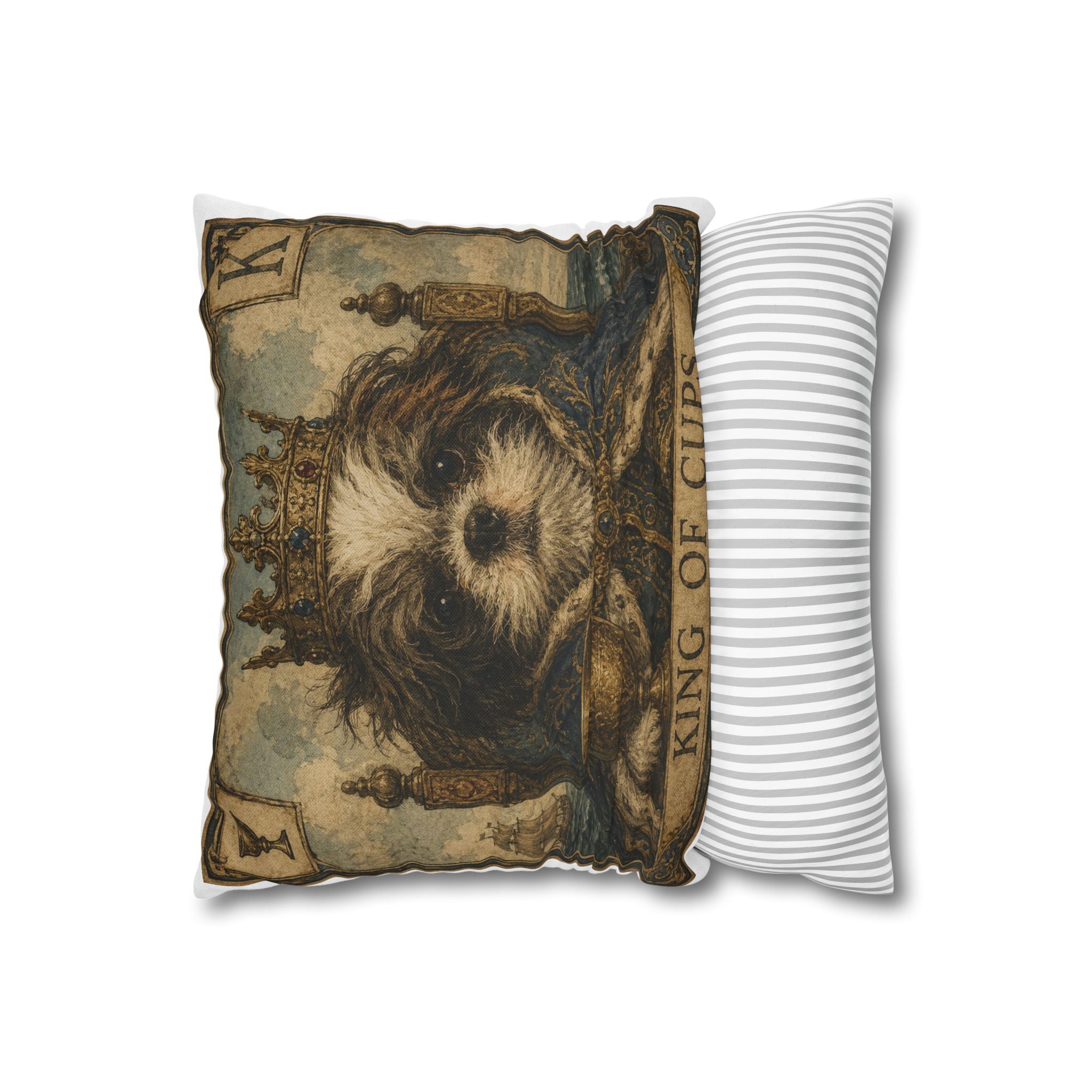 King of Cups Dog Pillowcase — Vintage Tarot Shih Tzu Decorative Throw Pillow Cover