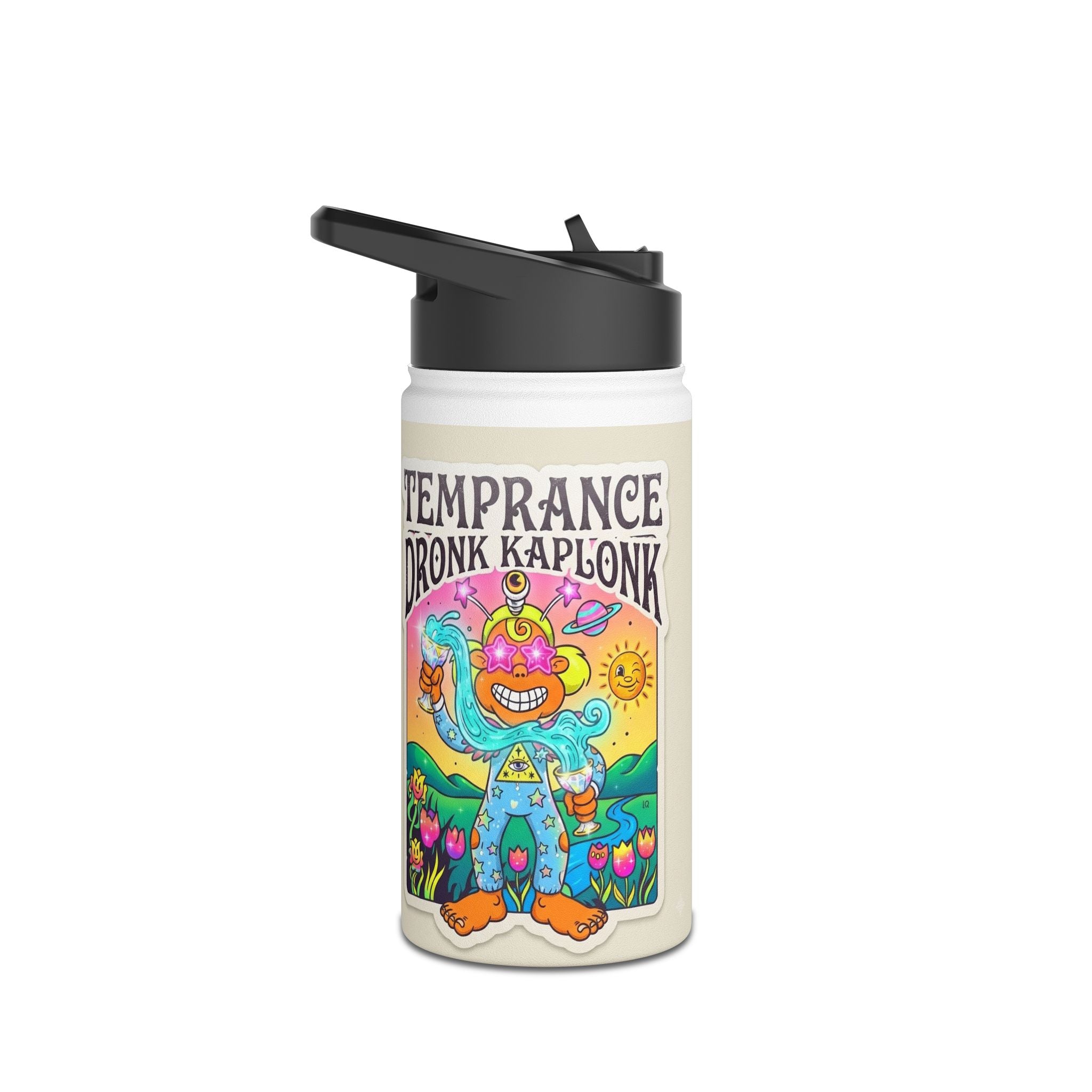 Temperance Dronk Kaplonk Stainless Steel Water Bottle — Colorful Psychedelic Character Design