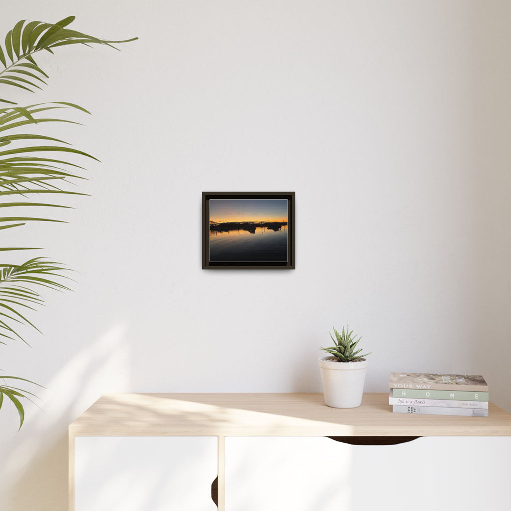 Framed Matte Canvas Sunset Harbor Wall Art — Tranquil Coastal Landscape Print