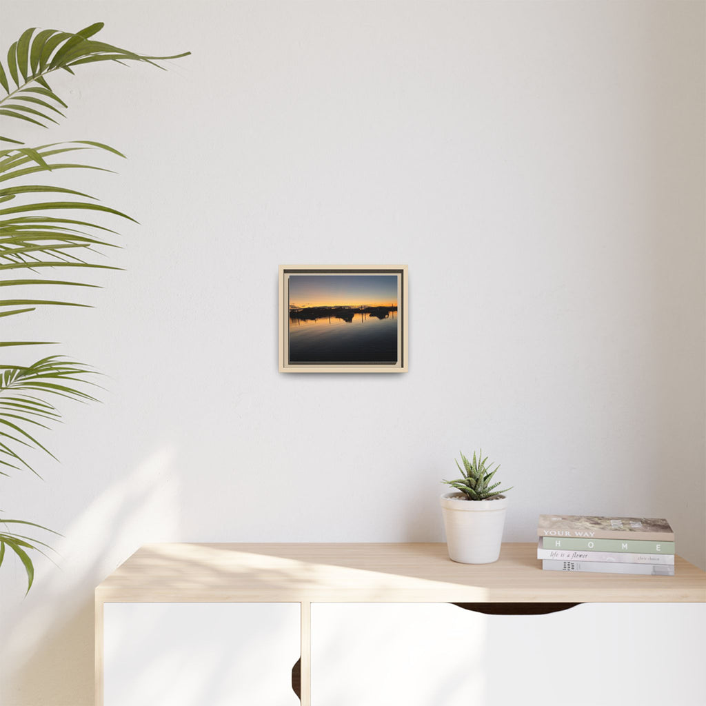 Framed Matte Canvas Sunset Harbor Wall Art — Tranquil Coastal Landscape Print