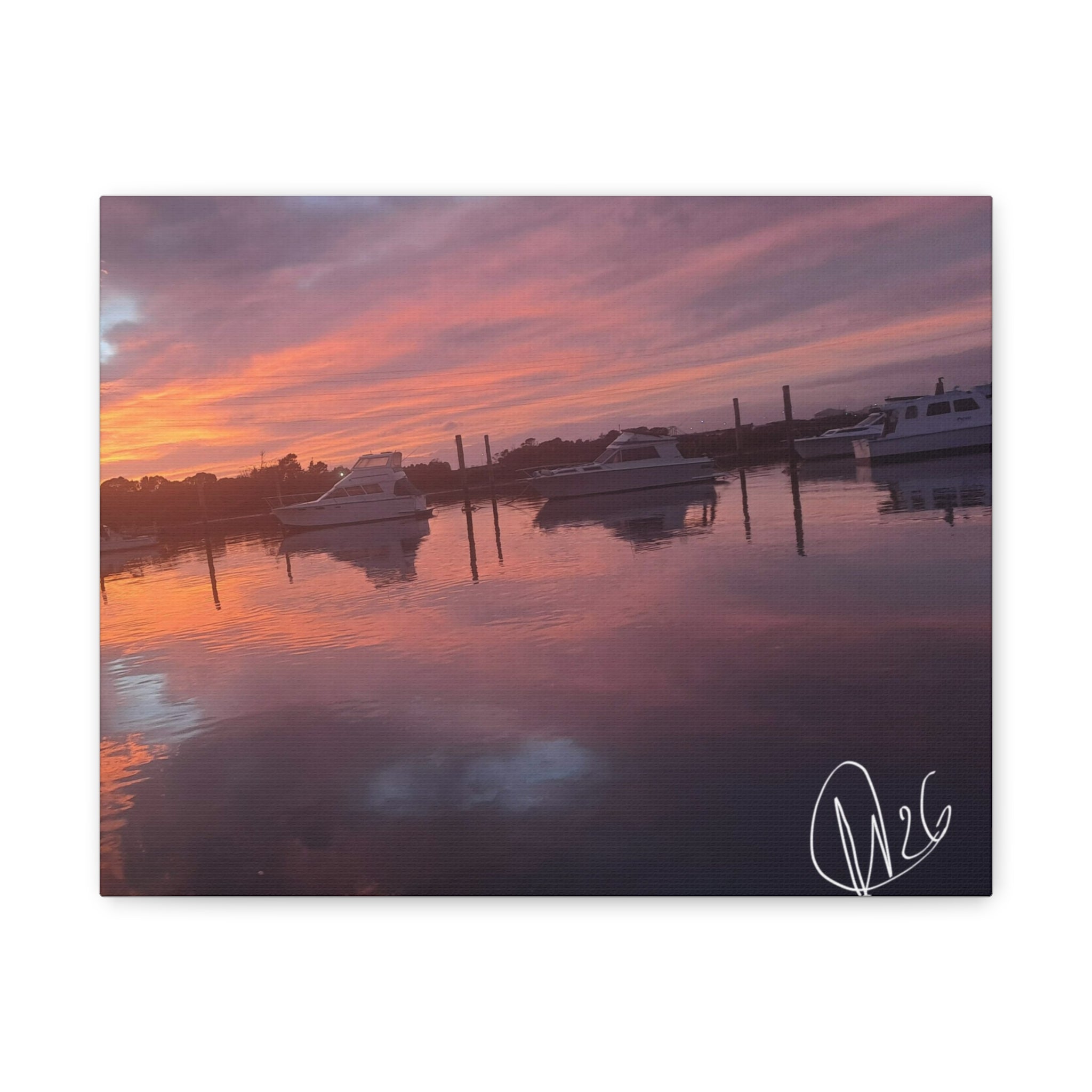 Sunset Harbor Canvas Print — Purple Pink Marina Sunset Matte Wall Art