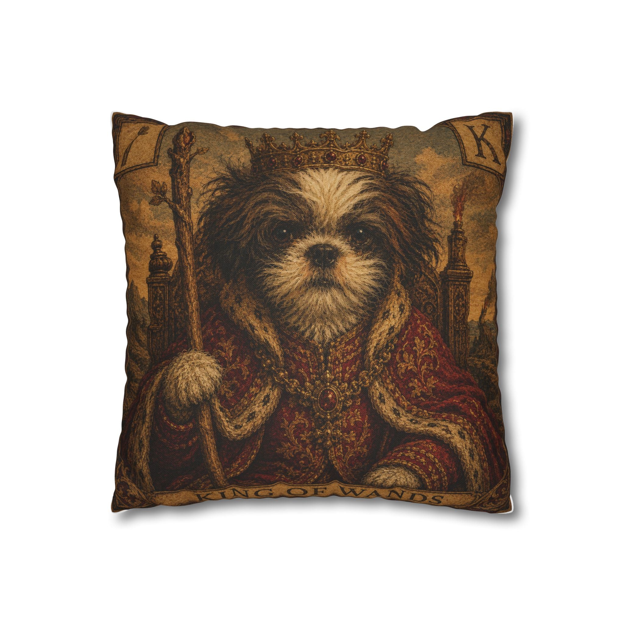 King of Wands Dog Pillowcase – Vintage Tarot-Inspired Decorative Throw Pillow