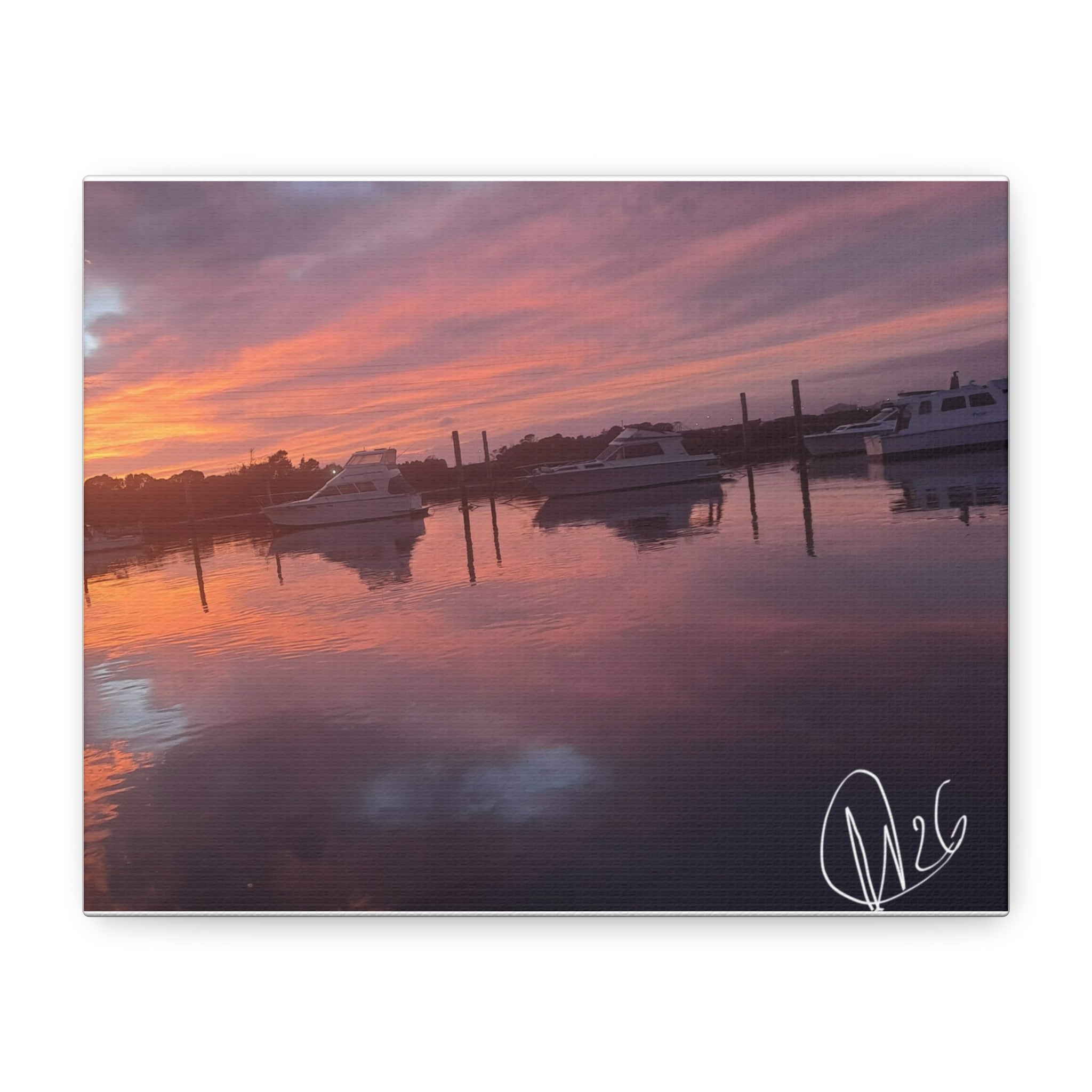 Sunset Harbor Canvas Print — Purple Pink Marina Sunset Matte Wall Art