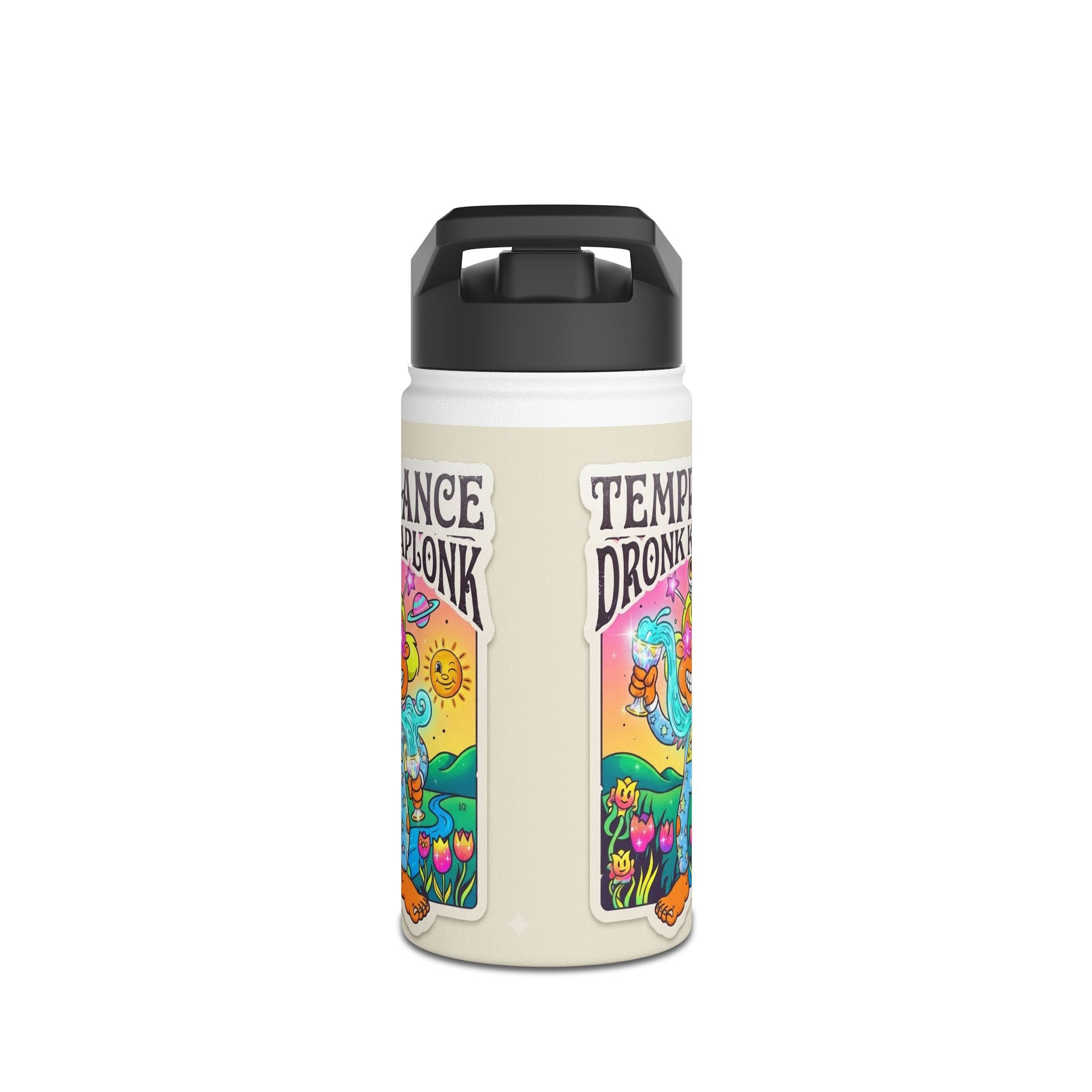 Temperance Dronk Kaplonk Stainless Steel Water Bottle — Colorful Psychedelic Character Design