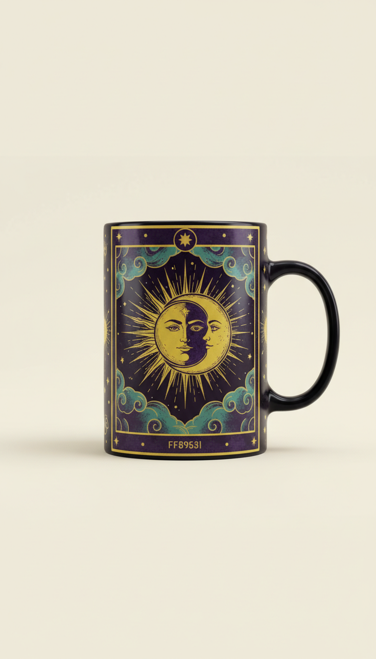 Celestial tarot mug with gold rim