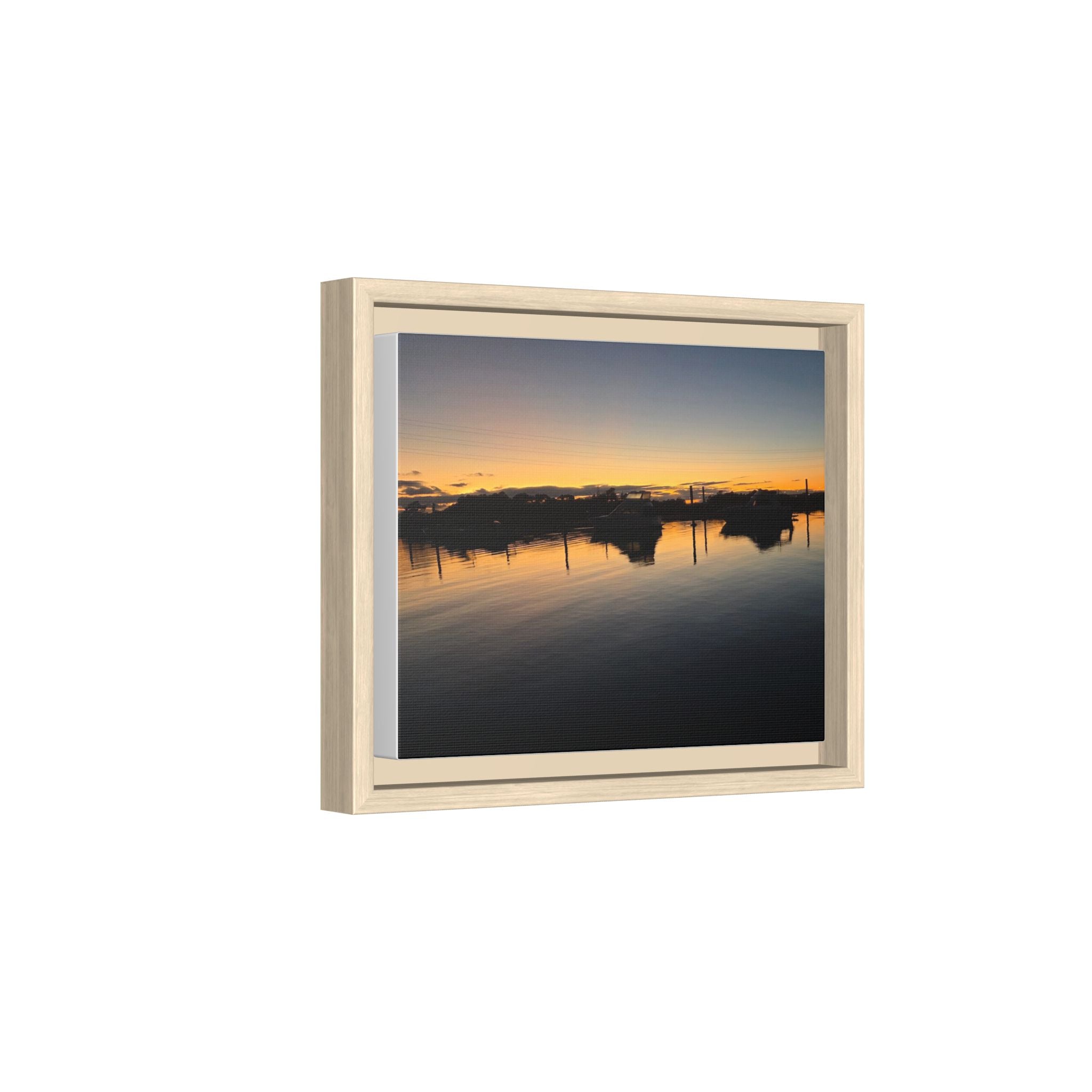 Framed Matte Canvas Sunset Harbor Wall Art — Tranquil Coastal Landscape Print