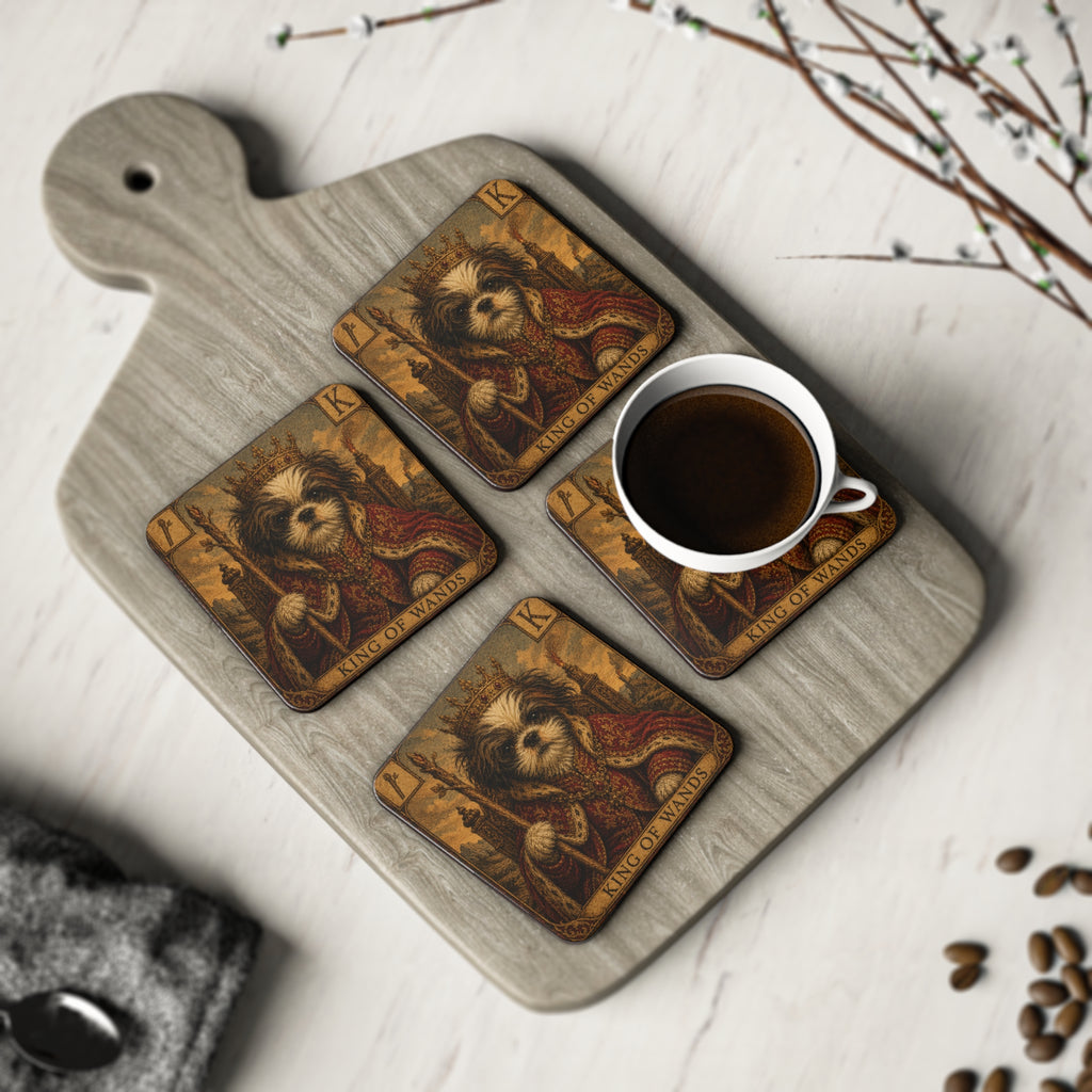 King of Wands Dog Coasters — Vintage Tarot Playing Card Drink Coaster Set