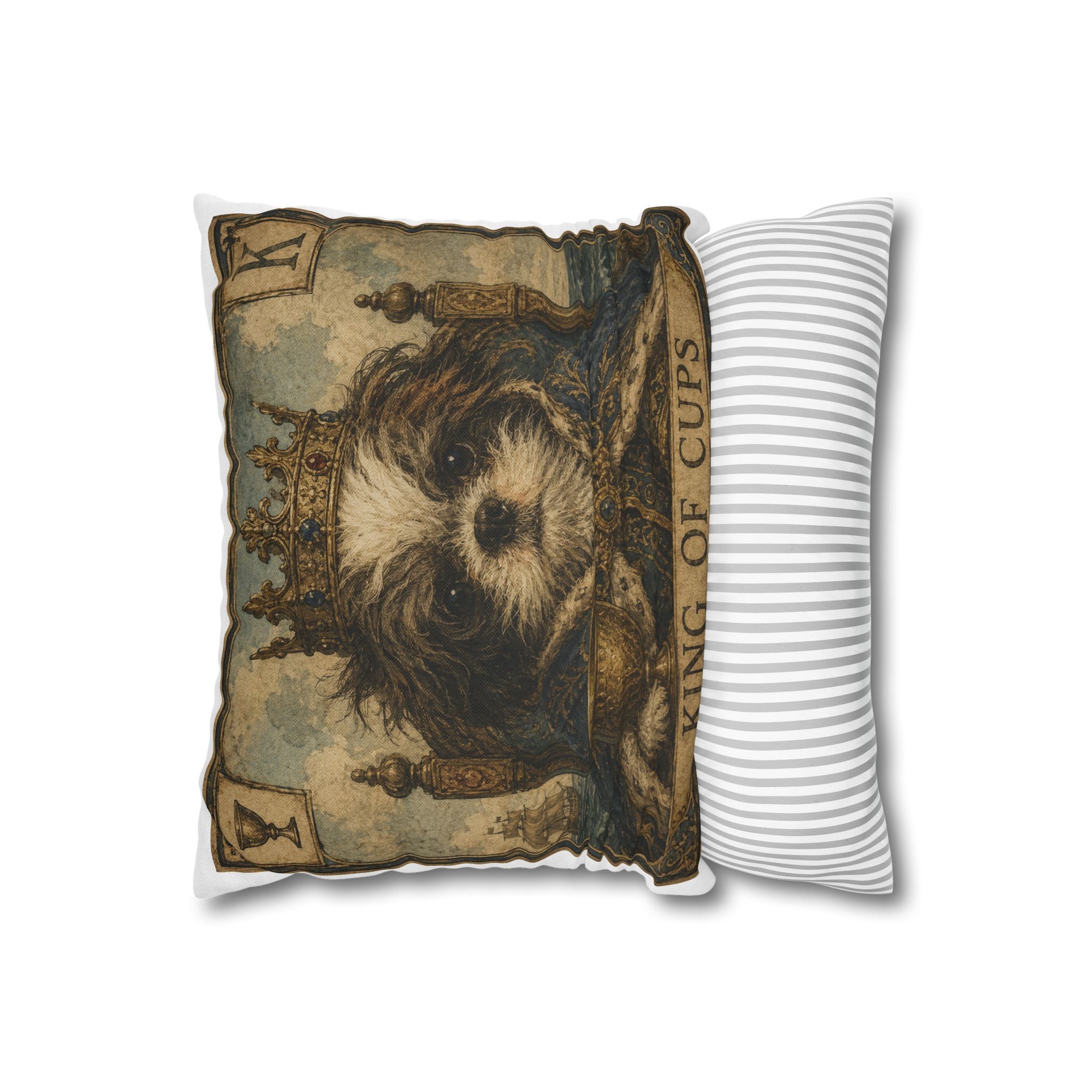 King of Cups Dog Pillowcase — Vintage Tarot Shih Tzu Decorative Throw Pillow Cover
