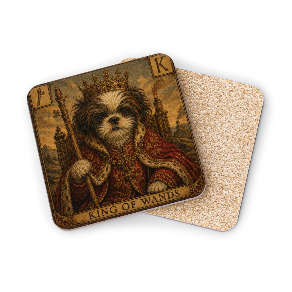 King of Wands Dog Coasters — Vintage Tarot Playing Card Drink Coaster Set