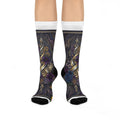 Mystic Gold Compass Crew Socks — Gothic Floral Nautical Design