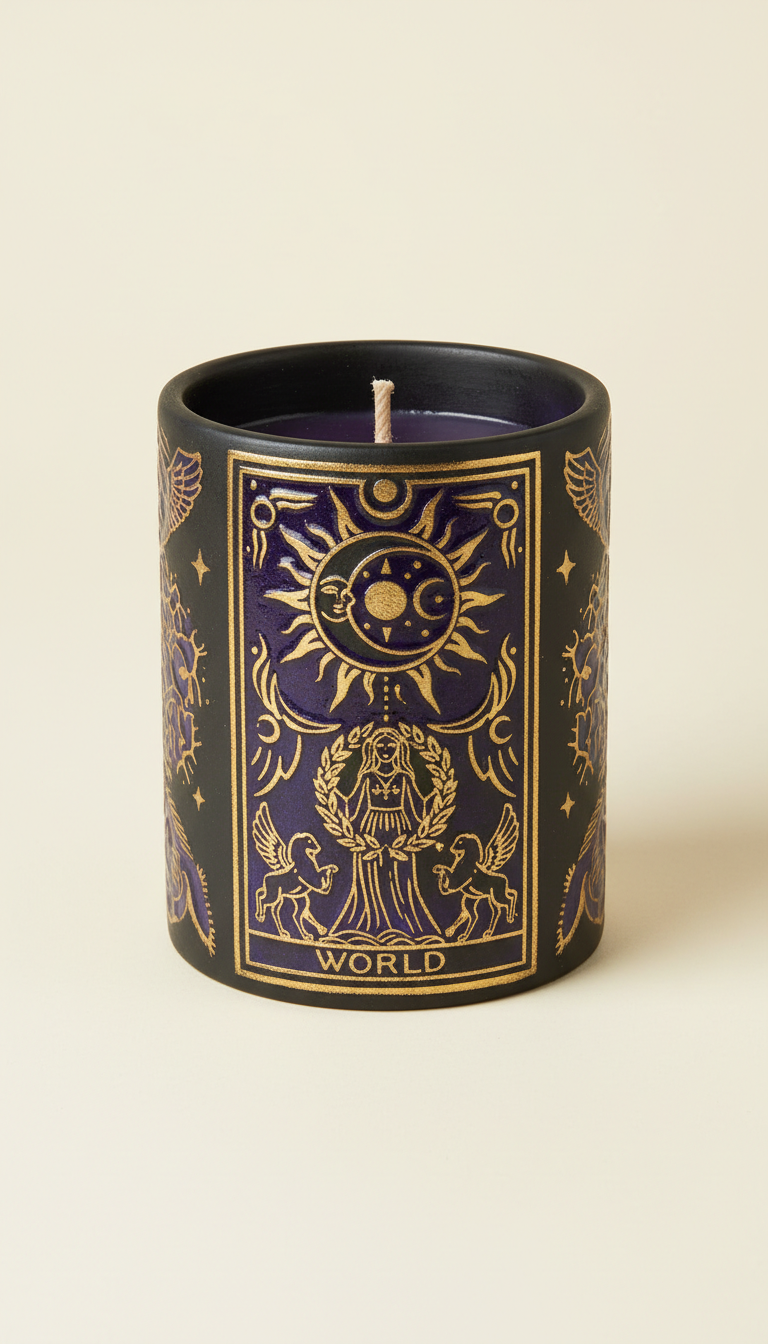 Tarot-inspired candle in ceramic holder